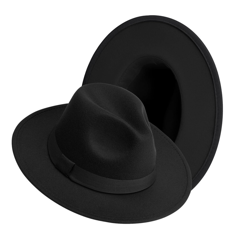 4932 Wide Brim Fedora Hats Dress Hats Two Tone Felt Panama Hat Black-Band